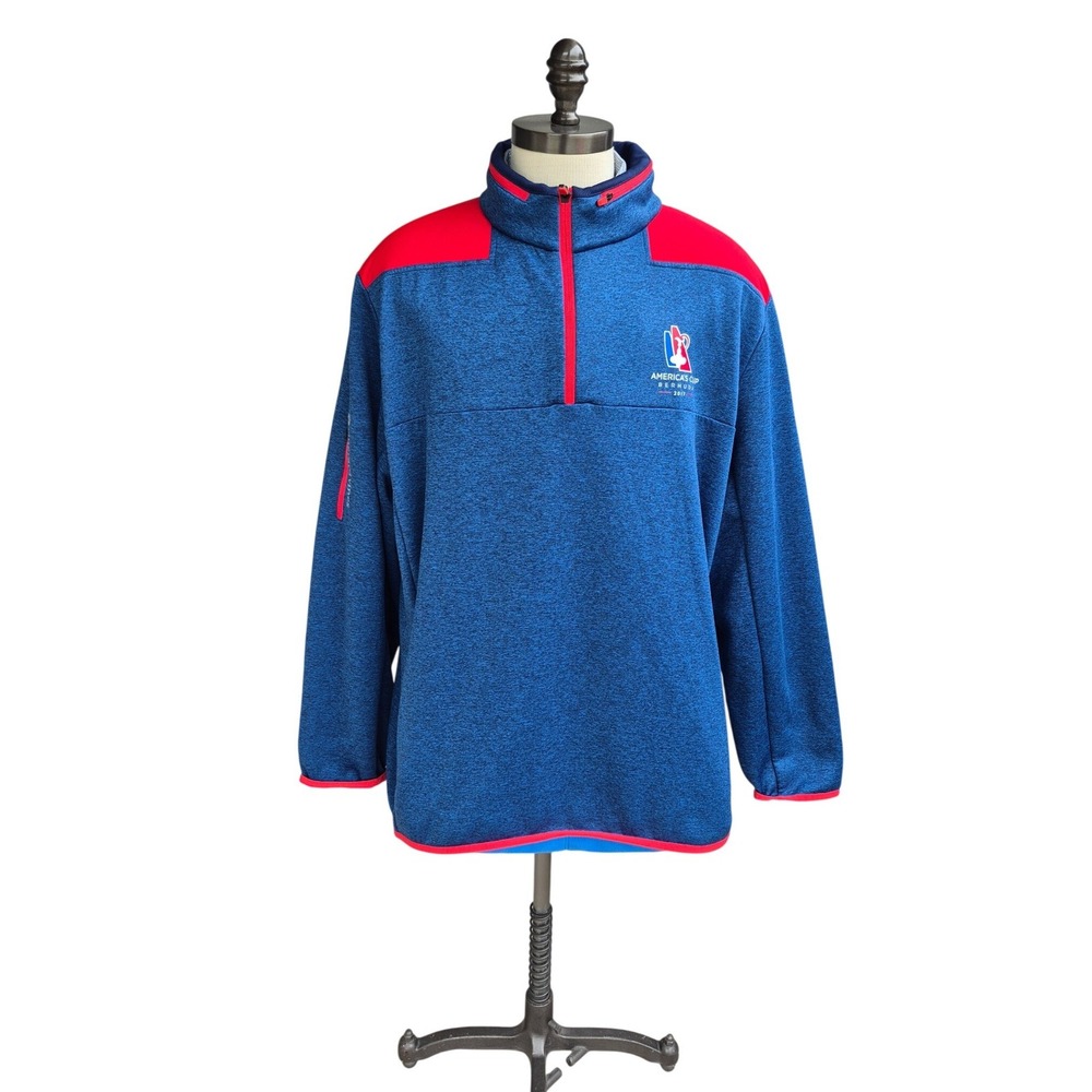Vineyard Vines Mens Americas Cup Bermuda 2017 Quarter Zip Pullover Blue Red XXL